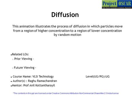 Diffusion ‏ This animation illustrates the process of diffusion in which particles move from a region of higher concentration to a region of lower concentration.