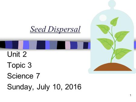 1 Seed Dispersal Unit 2 Topic 3 Science 7 Sunday, July 10, 2016.