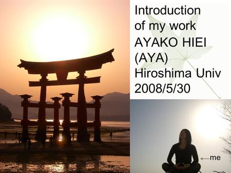 Introduction of my work AYAKO HIEI (AYA) Hiroshima Univ 2008/5/30 me.