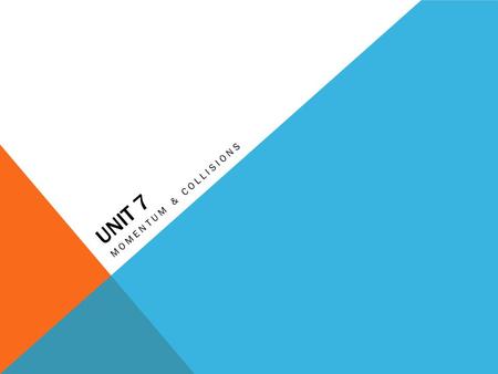 UNIT 7 MOMENTUM & COLLISIONS. MOMENTUM The linear momentum of an object of mass m moving with a velocity v is defined as the product of the mass and the.