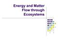 Energy and Matter Flow through Ecosystems. All stable ecosystems need a supply of energy Autotrophs are able to take inorganic compounds from the environment,