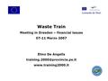 Waste Train Meeting in Dresden – financial issues 07-11 Marzo 2007 Elmo De Angelis