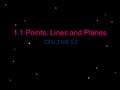 1.1 Points, Lines and Planes CFU 3108.3.2. Chapter 1 Define and place in your glossary. Line Line segment Point Plane Congruent Segment bisector Collinear.