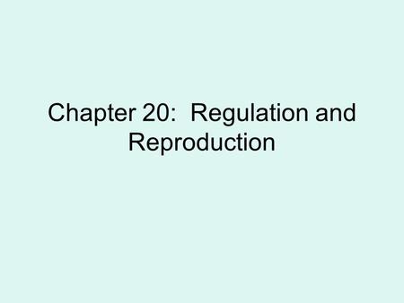 Chapter 20: Regulation and Reproduction. The Endocrine System The endocrine system: --less rapid --longer-lasting than the nervous system -- regulates.