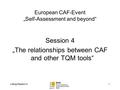 Liebig/Session 4 1 European CAF-Event „Self-Assessment and beyond“ Session 4 „The relationships between CAF and other TQM tools“