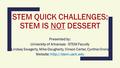 STEM QUICK CHALLENGES: STEM IS NOT DESSERT Presented by: University of Arkansas - STEM Faculty Lindsey Swagerty, Mike Daugherty, Vinson Carter, Cynthia.