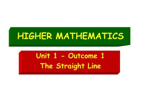 HIGHER MATHEMATICS Unit 1 - Outcome 1 The Straight Line.