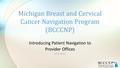 Michigan Breast and Cervical Cancer Navigation Program (BCCCNP) Introducing Patient Navigation to Provider Offices 6/29/2016.