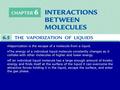 Vaporization is the escape of a molecule from a liquid. The energy of a individual liquid molecule constantly changes as it collides with other molecules.