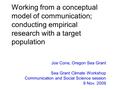 Working from a conceptual model of communication; conducting empirical research with a target population Joe Cone, Oregon Sea Grant Sea Grant Climate Workshop.