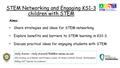 STEM Networking and Engaging KS1-3 children with STEM Aims: Share strategies and ideas for STEM networking. Explore benefits and barriers to STEM learning.