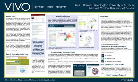 Data Sources & Using VIVO Data Visualizing Science VIVO provides network analysis and visualization tools to maximize the benefits afforded by the data.