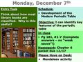 Monday, December 7 th Entry Task Think about how most library books are classified. Why is this useful? Schedule: Development of the Modern Periodic TableDevelopment.