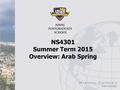 NS4301 Summer Term 2015 Overview: Arab Spring. Outline Part I – Economics of the Arab Spring Overview Economic Impacts Challenges Ahead Part II Lessons.