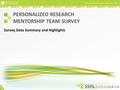 PERSONALIZED RESEARCH MENTORSHIP TEAM SURVEY Survey Data Summary and Highlights.