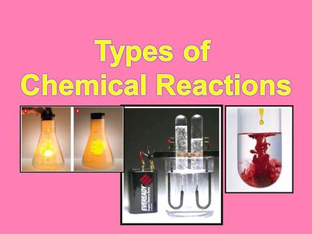 Identify, give evidence for, predict products of, and classify the following types of chemical reactions: 1. Synthesis (combination) 2. Decomposition.