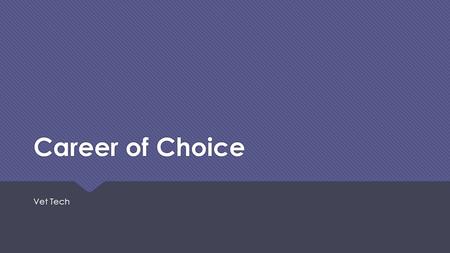 Career of Choice Vet Tech. What is a Vet Tech?  Veterinary technologists and technicians are responsible for the careful and humane handling of animals.