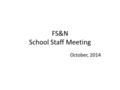 FS&N School Staff Meeting October, 2014. Agenda 1.Apologies 2.Minutes of Last Meeting. 3.Matters Arising 4.Terms of Reference 5.HoS’s Statement including.