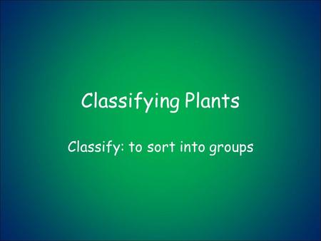 Classifying Plants Classify: to sort into groups.