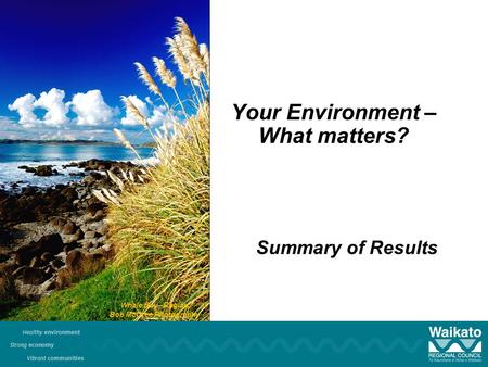 Your Environment – What matters? Summary of Results Whale Bay - Raglan Bob McCree Photography.