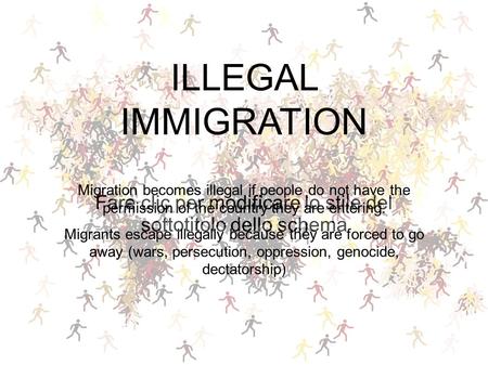 Fare clic per modificare lo stile del sottotitolo dello schema ILLEGAL IMMIGRATION Migration becomes illegal if people do not have the permission of the.