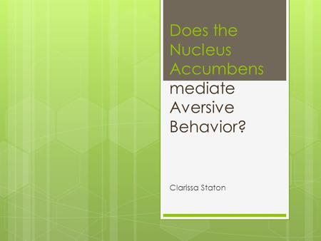 Does the Nucleus Accumbens mediate Aversive Behavior? Clarissa Staton.