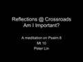 Crossroads Am I Important? A meditation on Psalm 8 Mt 10 Peter Lin.