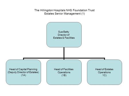 The Hillingdon Hospitals NHS Foundation Trust Estates Senior Management (1) Sue Batty Director of Estates & Facilities Head of Capital Planning (Deputy.