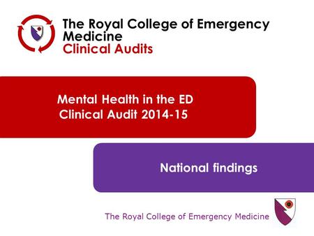 The Royal College of Emergency Medicine Mental Health in the ED Clinical Audit 2014-15 National findings The Royal College of Emergency Medicine Clinical.