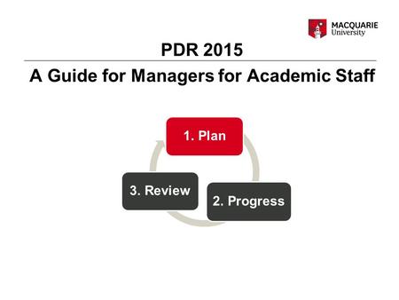 PDR 2015 A Guide for Managers for Academic Staff 1. Plan 2. Progress 3. Review.