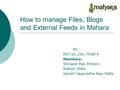 How to manage Files, Blogs and External Feeds in Mahara By: PICT10_25A_TEAM 4 Members: Shireesh Rao Ithineni Rakesh Jillala Gayatri Jaganadha Raju Datla.