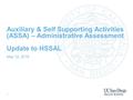 1 Auxiliary & Self Supporting Activities (ASSA) – Administrative Assessment Update to HSSAL May 12, 2016.