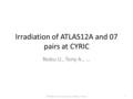 Irradiation of ATLAS12A and 07 pairs at CYRIC Nobu U., Tony A.,... 2014/8/22 ITk strip sensors meeting, Y. Unno1.