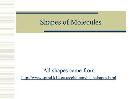 Shapes of Molecules All shapes came from