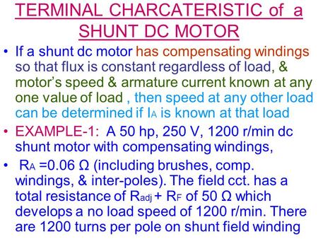 TERMINAL CHARCATERISTIC of a SHUNT DC MOTOR