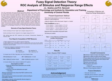 Fuzzy Signal Detection Theory: ROC Analysis of Stimulus and Response Range Effects J.L. Szalma and P.A. Hancock Department of Psychology and Institute.