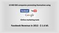 10 000 000 companies promoting themselves using Facebook Revenue in 2012 - $ 1.6 bil. Online marketing tools.