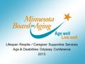 Lifespan Respite / Caregiver Supportive Services Age & Disabilities Odyssey Conference 2013.