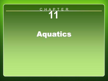 Chapter 11 Aquatics 11 Aquatics C H A P T E R. Water Competence Model Water safety Water games Competitive swimming Underwater swimming (continued)