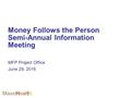 MFP Project Office June 29, 2016 Money Follows the Person Semi-Annual Information Meeting.