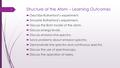 Structure of the Atom – Learning Outcomes  Describe Rutherford’s experiment.  Simulate Rutherford’s experiment.  Discuss the Bohr model of the atom.