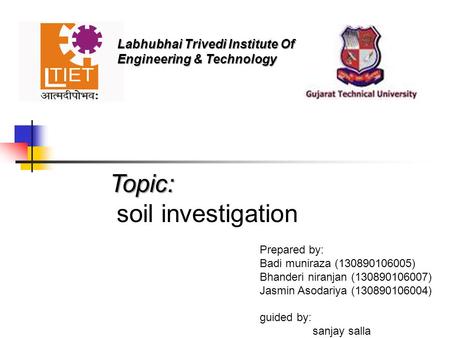 Topic: soil investigation