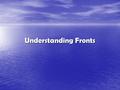 Understanding Fronts. Draw this table in your notes: Name of FrontSymbol (need red, blue, & purple) Associated Weather/Clouds Cold Warm Stationary Occluded.