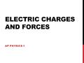 ELECTRIC CHARGES AND FORCES AP PHYSICS 1. ELECTRIC CHARGE Charges can be categorized into two arbitrary types: Positive Charges Negative Charges Objects.