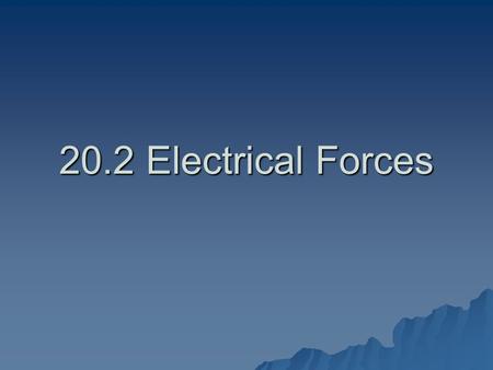 20.2 Electrical Forces. What was the first method of charging an object? Friction – rubbing electrons onto one object creating a negative charge and leaving.