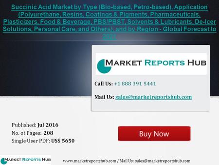 Succinic Acid Market Expected to Grow 27.2% CAGR During Forecast Period-MRH
