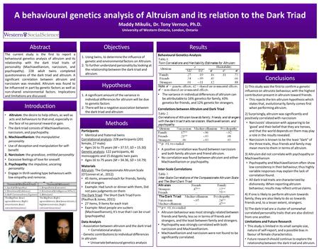 1) This study was the first to confirm a genetic influence on altruistic behaviour, with the highest contribution present in altruism toward friends. This.