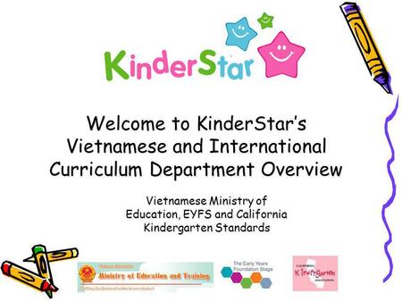 Welcome to KinderStar’s Vietnamese and International Curriculum Department Overview Vietnamese Ministry of Education, EYFS and California Kindergarten.