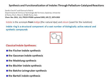 Classical Indole Syntheses: the Fischer indole synthesis