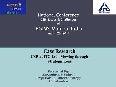 CSR at ITC Ltd –Viewing through Strategic Lens